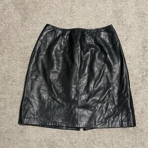 Anne Klein II Bergdorf Goodman 6 Skirt Leather Mini A-line Black Vintage‎ Gothic
